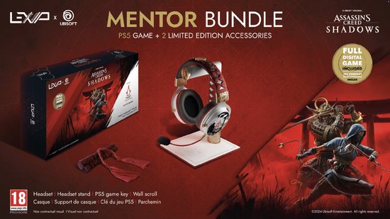 LEXIP Assassin’s Creed Shadows “MENTOR” Bundel – Draadloze gaming headset en headset standaard inclusief volledige PS5 versie game – Exclusief design i.s.m. UBISOFT – Multicolor