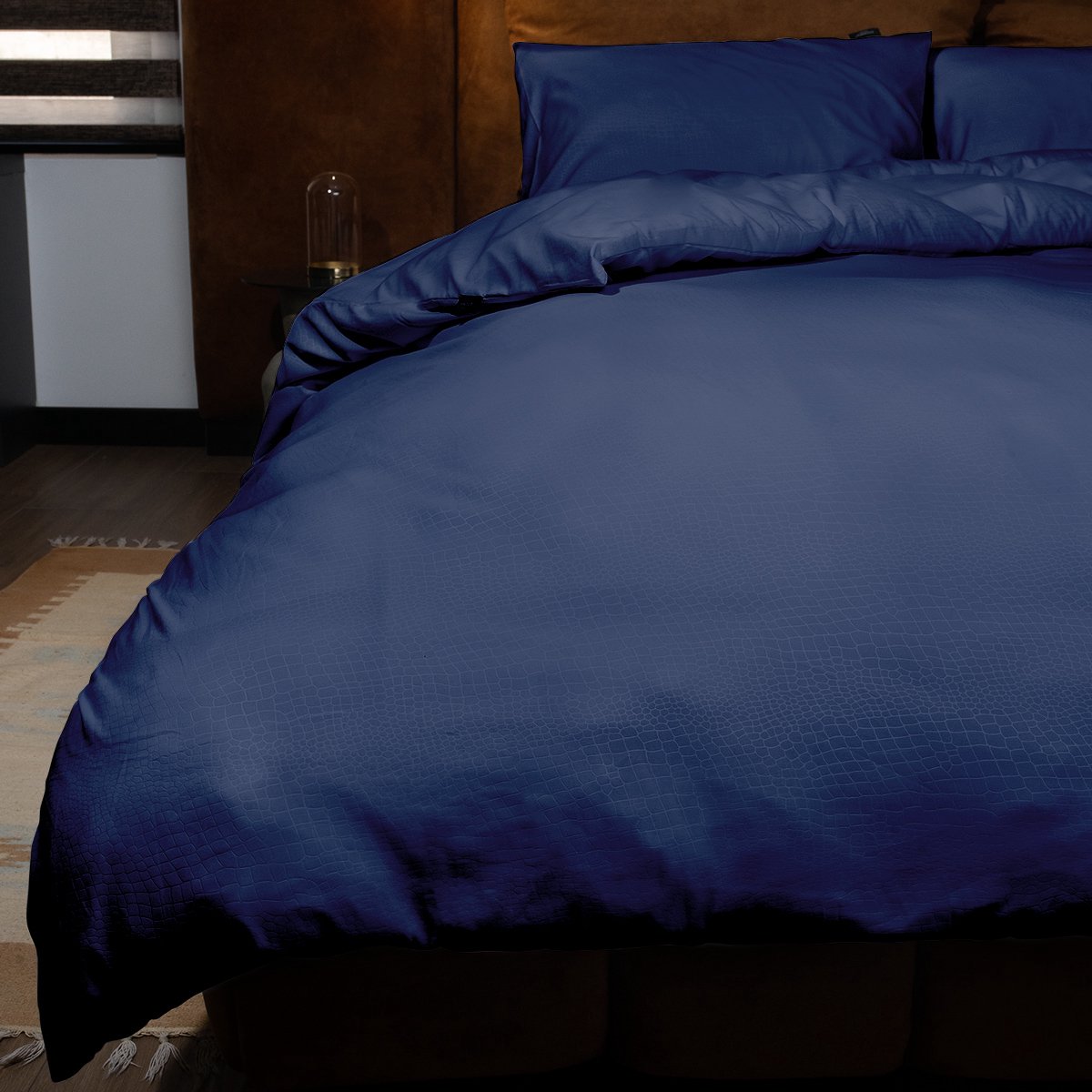 Zydante® Dekbedovertrek Emboss Crocodile 240x220 cm - Donkerblauw - met 2 Kussenslopen