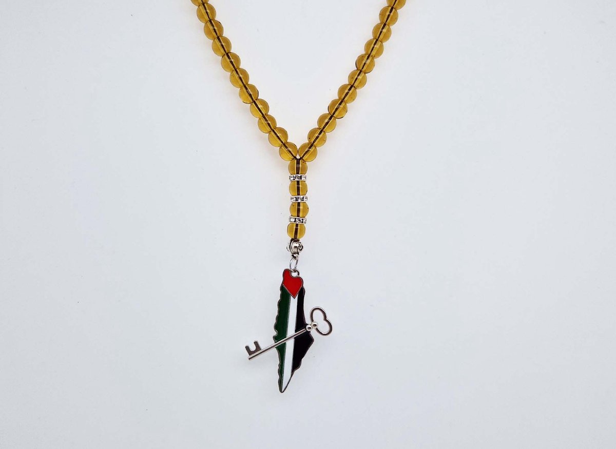 Handgemaakte Natuurstenen Autohanger "Citrine"- Met metalen hanger "Sleutel Palestina" - 8 mm diameter van de korrel- Mooie accessoire en decoratie voor de auto
