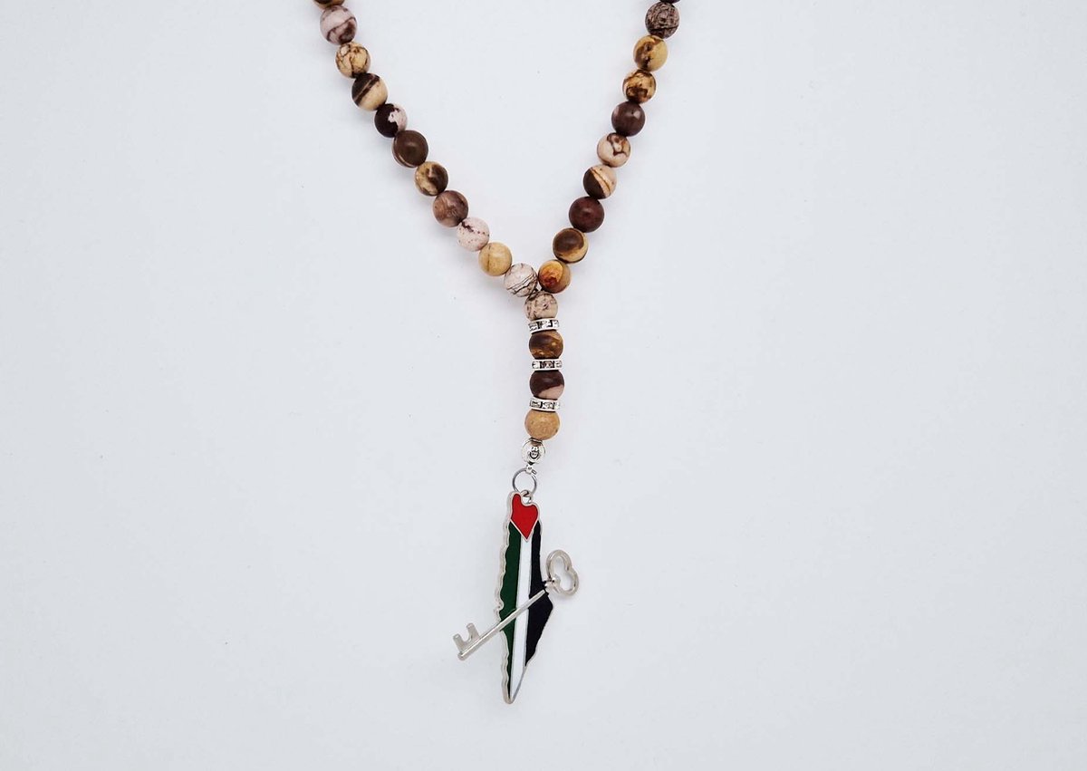 Handgemaakte Natuurstenen Autohanger "Australia zebra jasper "- Met metalen hanger "Sleutel Palestina" - 8 mm diameter van de korrel- Mooie accessoire en decoratie voor de auto