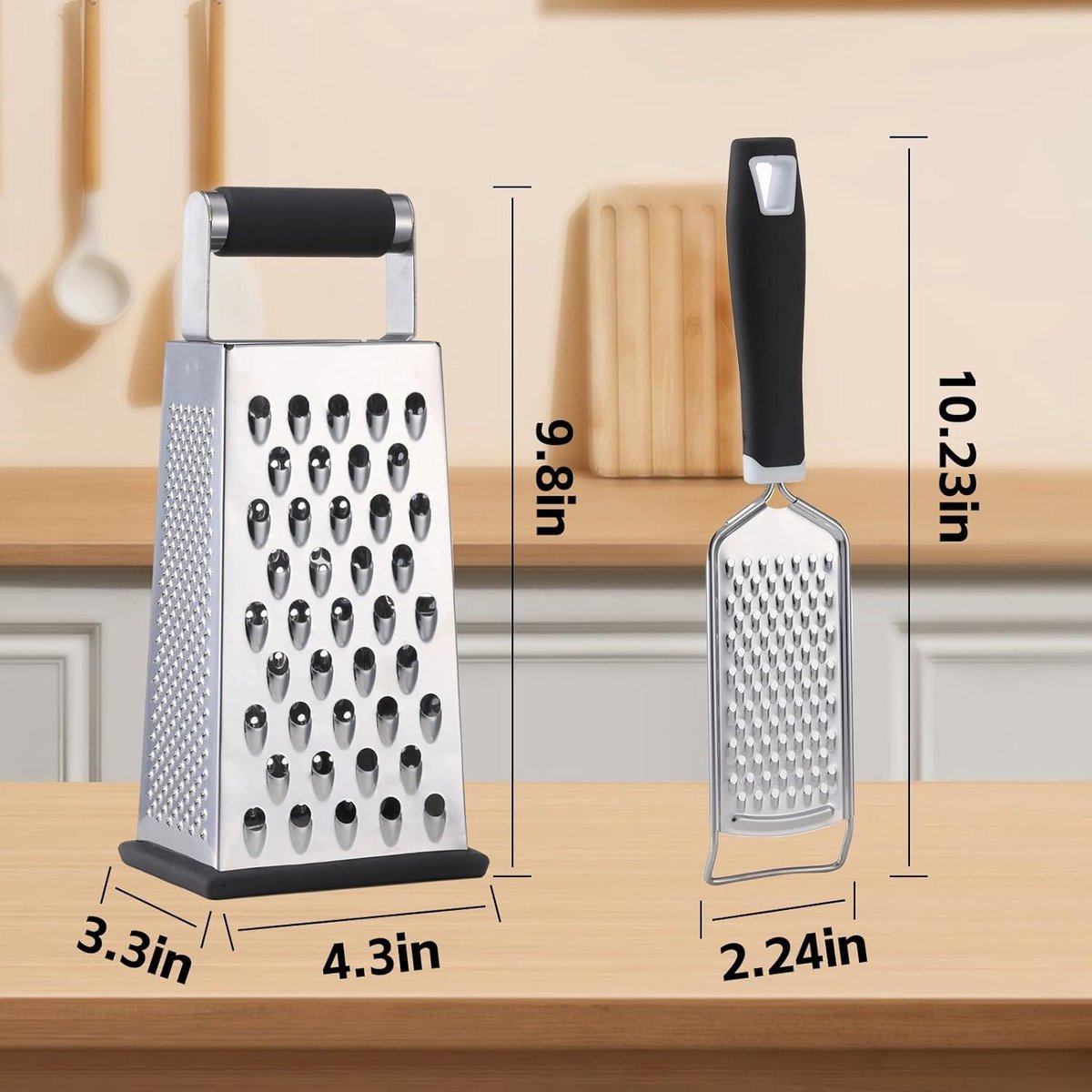 Nevolis Cheese Grater Vegetable Cutter Food Shredder 4-Sided Lemon Grater with Handle Kitchen Gadgets and Tools .