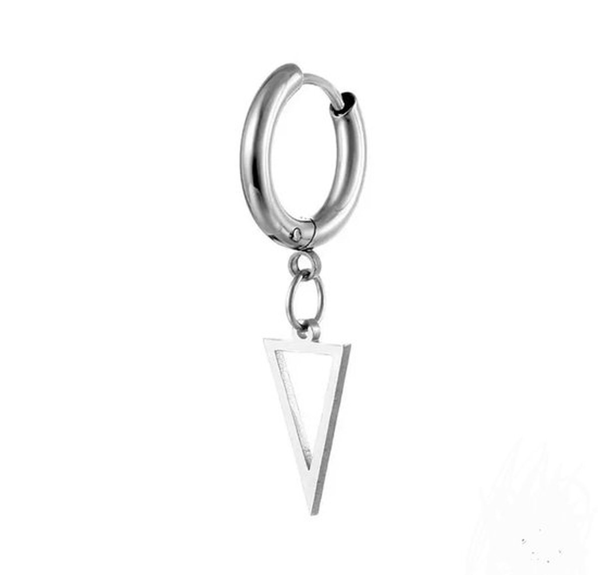 Titanium oorbel met driehoek hanger - Hypoallergeen - Chirurgisch staal - Zilverkleurig - kleine oorring