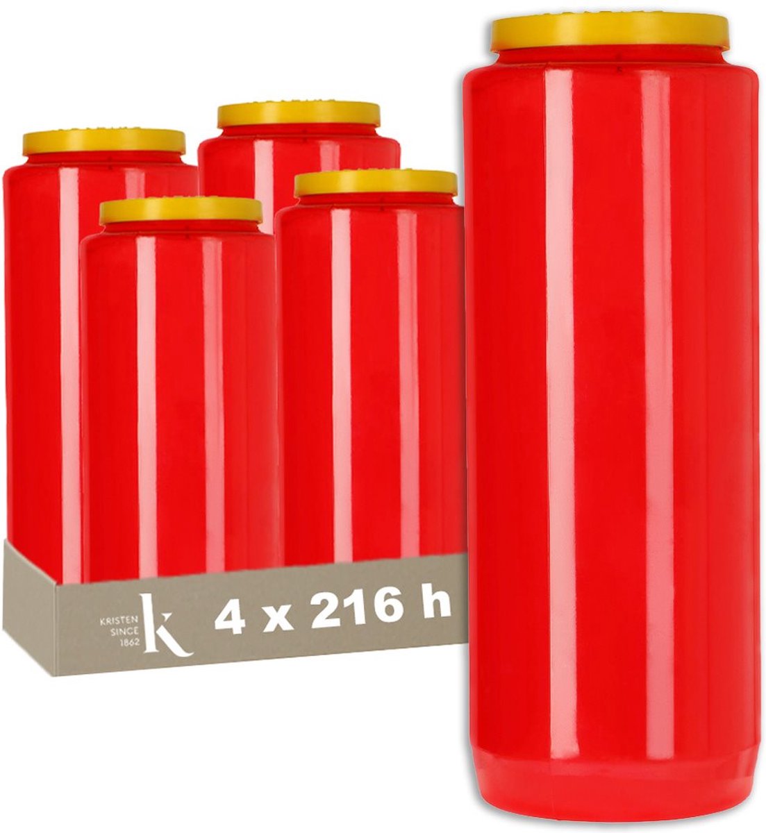Kristen Noveenkaars 9 Dagen Rood – Kaarsen – 4 Stuks – Herdenkingslicht – Grafkaars – Brandduur 216 Uur – Voor Binnen en Buiten