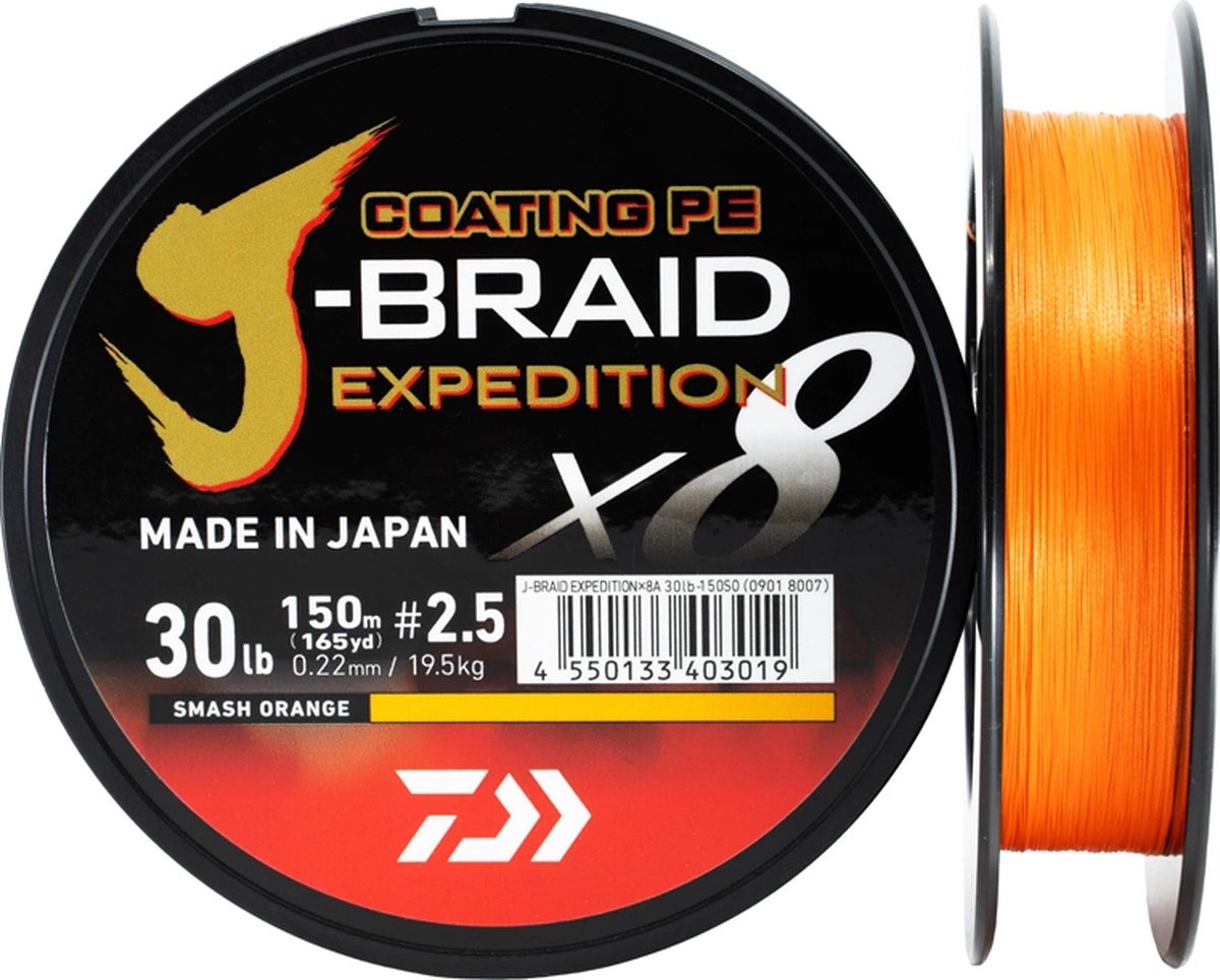 Daiwa - Lijn gevlochten J-Braid Expedition X8E Smash Orange 150m - Daiwa