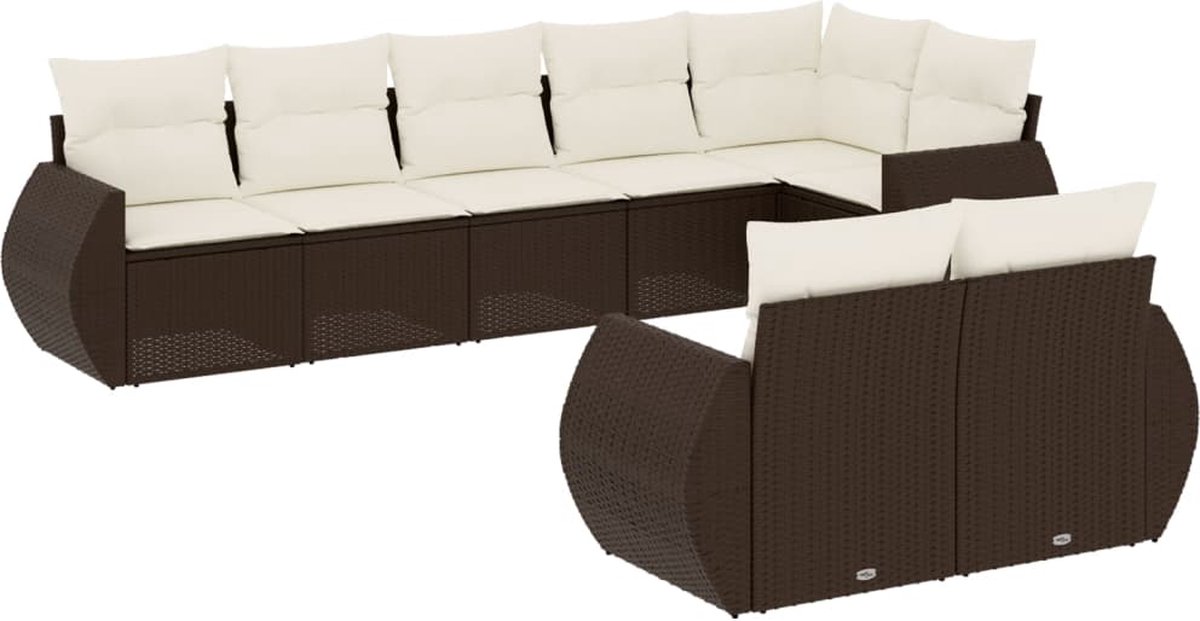 vidaXL 8-delige - Loungeset - met - kussens - poly - rattan - bruin