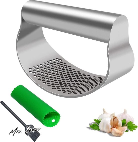 Knoflookpers Crusher, RVS Keuken Knoflook Persen Rocker Multifunctionele Roller voor Thuis Keuken Gadgets - met Siliconen Buisschiller & Reinigingsborstel