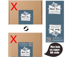 100 stuks gepersonaliseerde cadeau stickers dozensluiters ''thank you for supporting my small business'' - 6,5x15cm ZONDER DOOSJES met eigen link en QR-code - sluitstickers bedankt bedankzakelijke etiketten winkel eigen cadeau pakket winkel