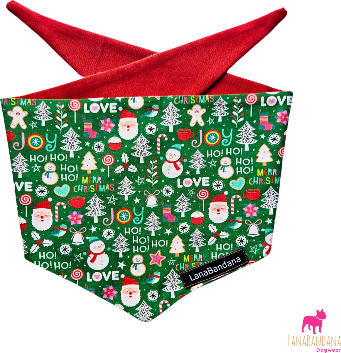 LanaBandana Dogwear | Kerst | Kerstbandana | Hondenbandana Christmas groen/rood maat L