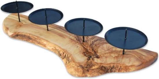 Chandelier rustique en bois d'olivier DOM - Bougeoir élégant - Design naturel