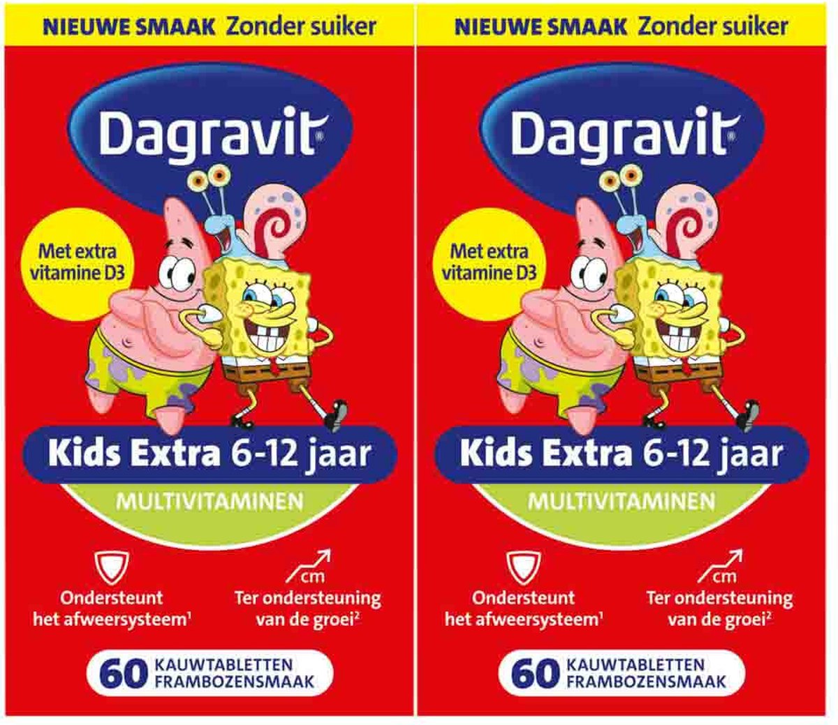 Dagravit Multivitamine Kids Extra 6-12 Jaar Spongebob - 2 x 60 kauwtabletten - Voordeelverpakking