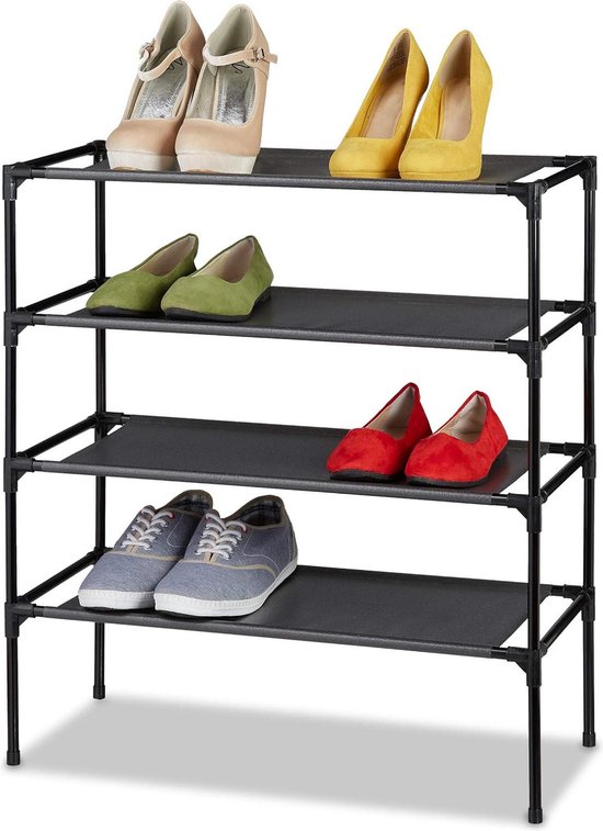 Relaxdays Schoenenrek Uitschuifbaar, 4 Etages, Voor 12 Paar Schoenen Laag Thuis Camping Bamboe Hbd 68x67x26 Cm 662036426