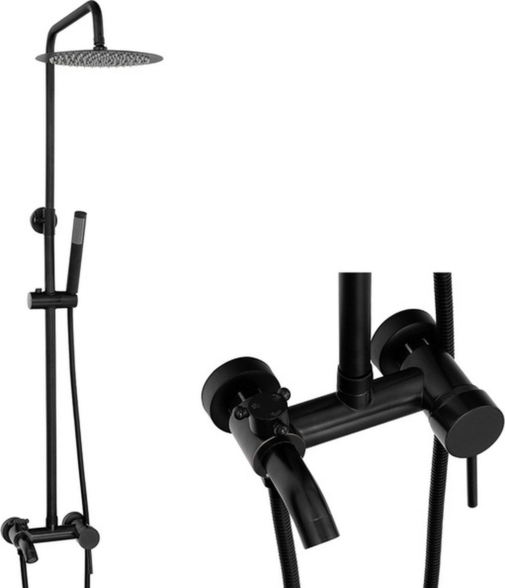 SILLA Regendouche Set - Retro ééngreeps Doucheset - Uittrekbare Doucheset met Handdouche + Regendouchekop - Zwart