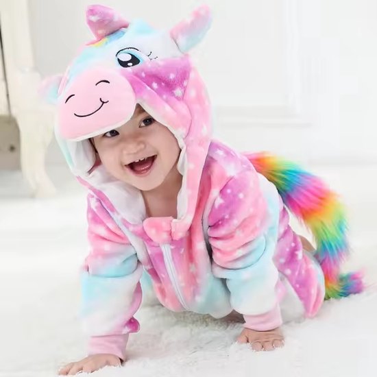 Budino® Baby Onesie - Baby Romper - Baby Pyjama - Baby Pakje - Baby Verkleedkleding - Baby Kostuum - Dier - Unicorn - Roze - maat 100