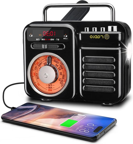 Kleine draagbare radio, AM/FM/SW, transistors, kleine radio, 5 W, grote luidspreker en Bluetooth 5.0, vintage bluetooth-luidspreker, ondersteunt USB /TF/AUX-functie (rood