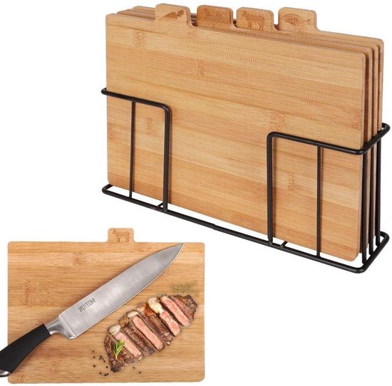 Excelsa Ecoliving Snijplanken met standaard, bamboehout, 28 x 25 cm, 4 stuks