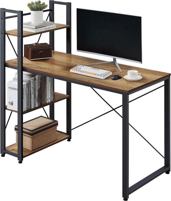 O'DADDY® Bureau avec Pieds réglables - Table de bureau - Table d'ordinateur - Bureau de jeu - Bureau de Gaming - 120x60 cm - Bibliothèque - Bureau d'ordinateur - Bureau marron