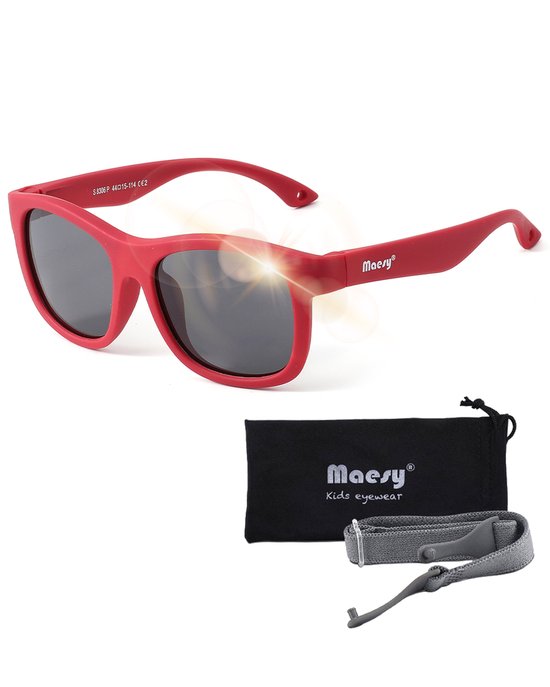 Maesy Lunettes de Soleil Bébé Luca - 1 à 3 ans - Elastiques - Flexibles - Protection UV400 - Lunettes de Soleil Enfant - Rouge