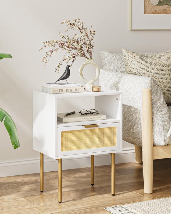 Nachtkastje met 1 deur - 50 cm - Wit / Eikenhoutlook - TOVI