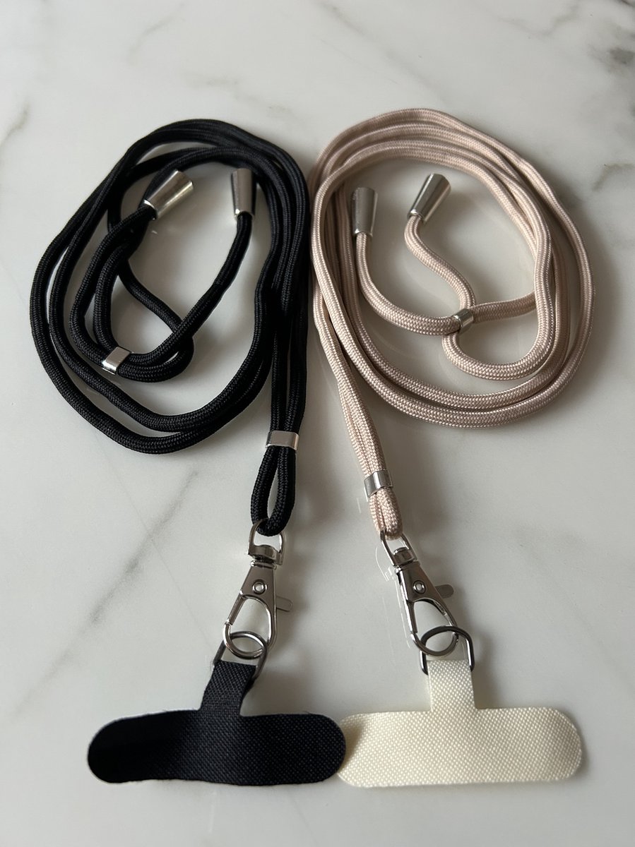 2 stuks Universele verstelbare telefoon koord - afneembaar koord voor mobiele telefoon - Koord voor telefoon universeel / Zwart-Goud