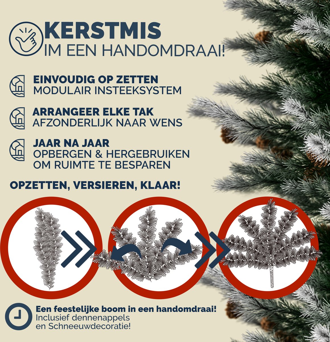 Casaria Kunstkerstboom - Sneeuweffect Dennenappels 180cm - Groen Wit – foto 6