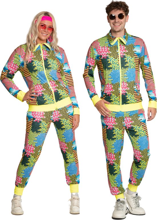 Partychimp Fout Trainingspak Heren en Dames Disco Foute Party Outfit Trainingspak 80's 90's voor Heren en Dames Carnavalskleding Heren Carnavalskleding Dames Neon Party - Unisex - Multicolor - Polyester - 2-Delig Jas/Broek - Maat M