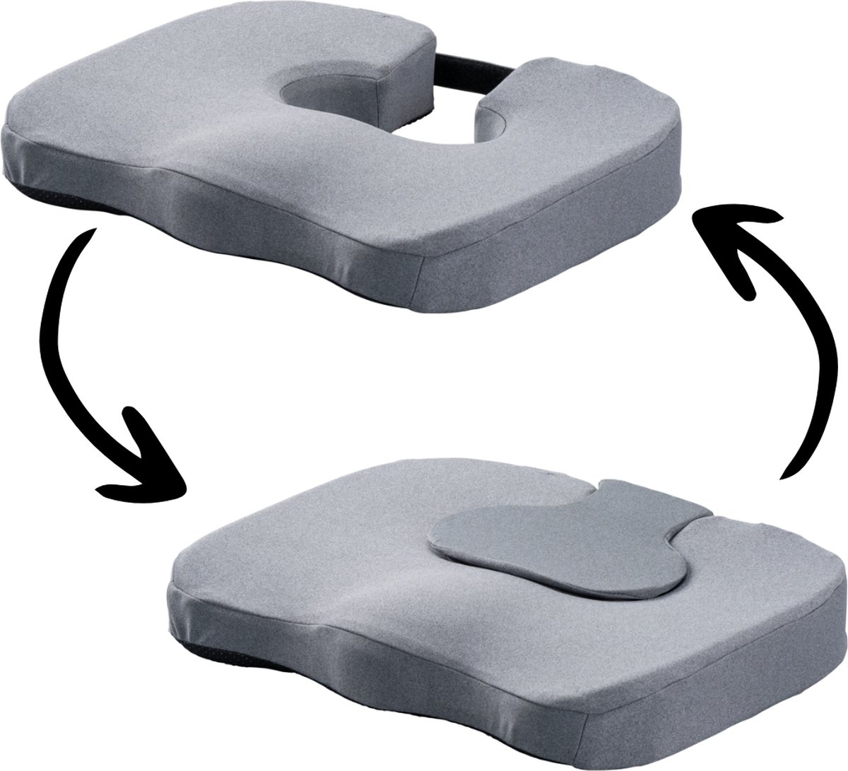 MultiMotion stuitkussen met uitneembaar stuitdeel en anti-slip onderzijde- Orthopedisch & Ergonomisch kussen met uitsparing - Zitkussen stuitje Grijs