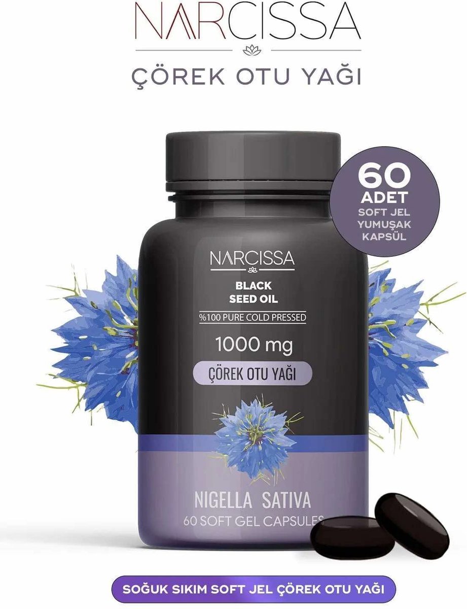 Goedkoopste NARCISSA Pure Koudgeperste Zwarte Komijn Olie Capsules - 1000 mg 60 gel capsules
