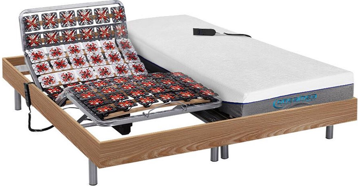 Vente-unique Bed met elektrische lattenbodem hout natuurlijk