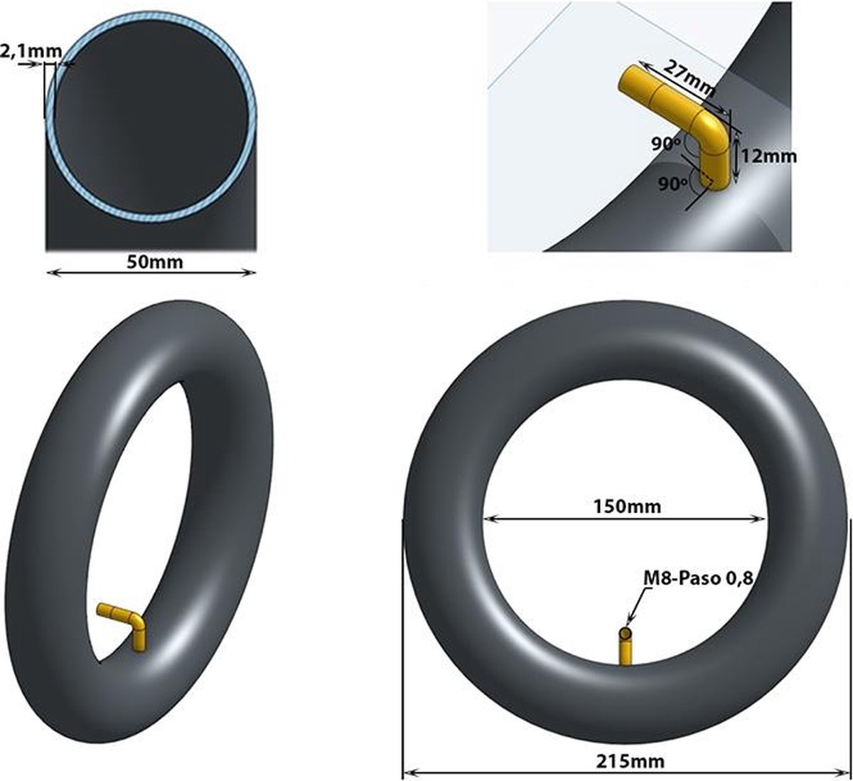 Binnenband 8.5×2 met Gebogen Ventiel (90°) – Geschikt voor Xiaomi, Gotrax, Hiboy & andere E-steps, Hoge kwaliteit – foto 2
