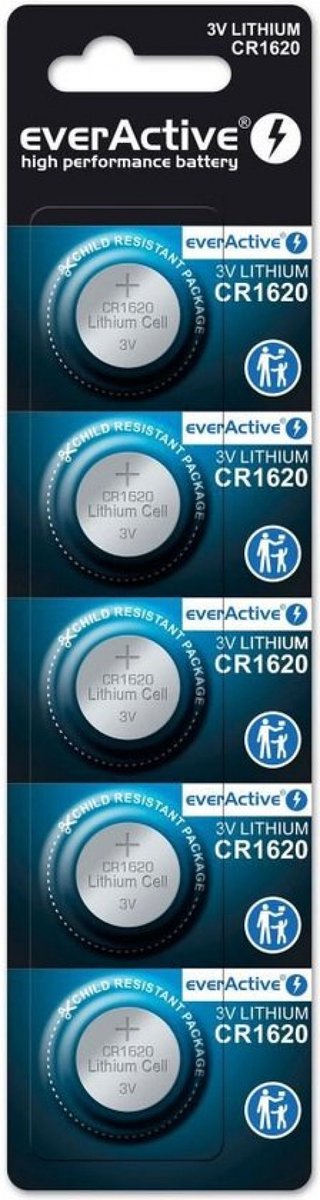 Mini everActive CR1620 lithiumbatterij blister van 5 stuks