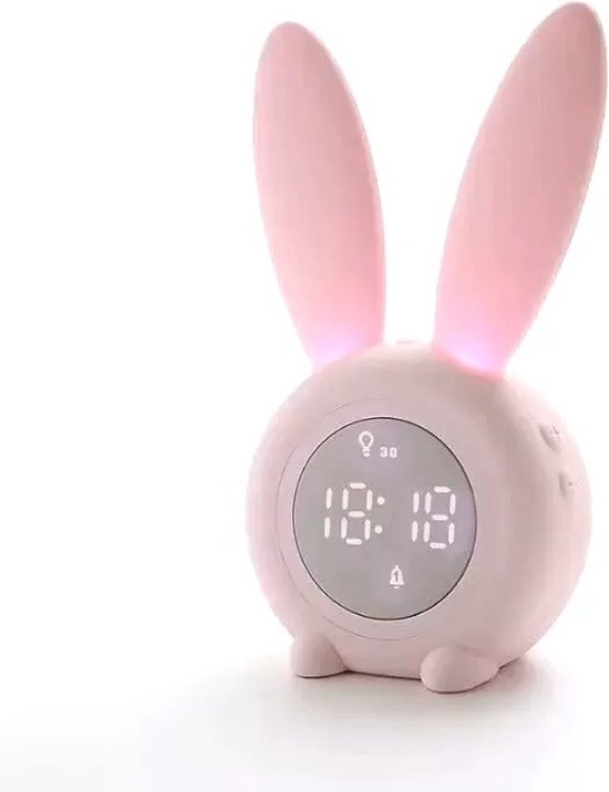 TechU™ Konijnen Wekker & Nachtlampje - Roze - Klok voor Kinderen met Licht & Alarm — afbeelding 2