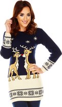 Foute Kersttrui "Verliefde Rendieren Vintage Blauw" voor Vrouwen | Dames - Kerstjurk - Lange Kersttrui - Christmas Sweater Maat XL