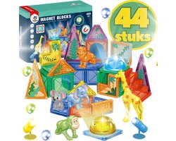 BoefieBoef Magnetisch Speelgoed - 44-delig Jungle Dieren Magnetic Tiles - Educatief Constructiespeelgoed met Licht - Kinder Bouwblokken voor Peuters & Kleuters 3+ jaar - Compatibel met Magna-Tiles & Magformers - jongens & meisjes VerjaardagsCadeau