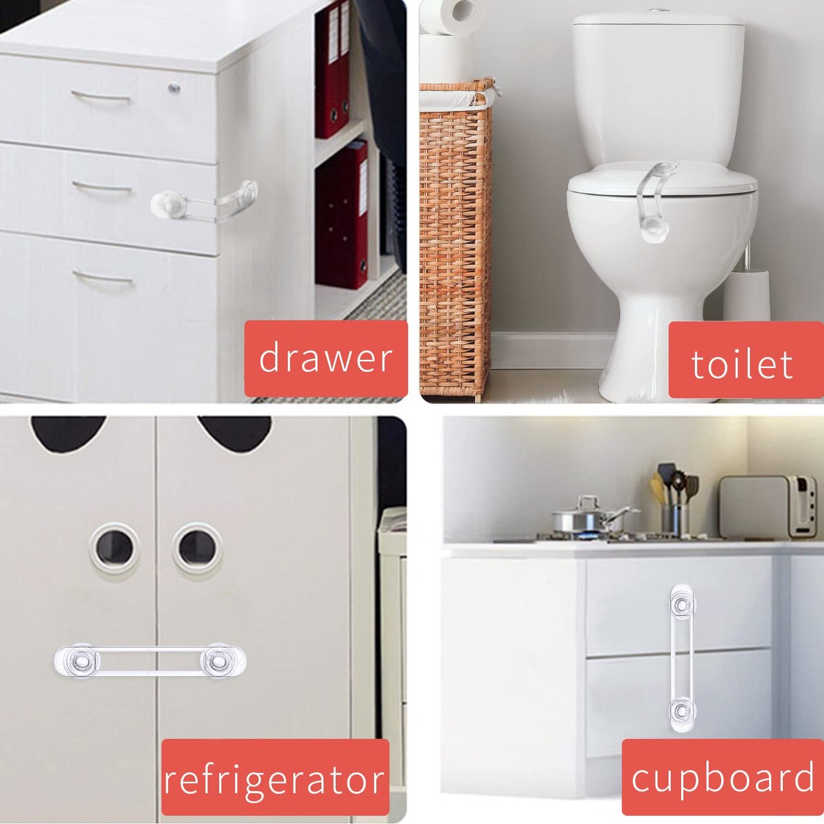 Kinderslot Kastjes - 8 Stuks - Ladeslot - Kastslot - Baby Veiligheid - Kast Beveiliging Baby - Zelfklevend Kinderslot - Veiligheidshaakjes - Transparant - Zelfklevend 3m - Voor Baby Veiligheid - Geen Boor Of Schroeven - Voor Kast, Deur En Lade – foto 3