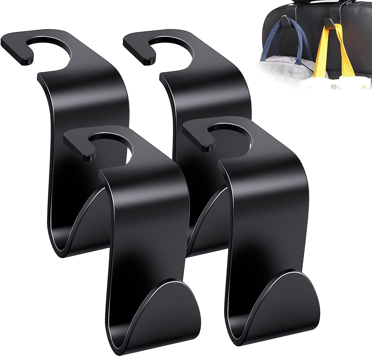 Image of 4-pack hoofdsteunhaken voor auto's, hoofdsteunhanger voor autostoelen, draagbare organizerhouder, haak, haak voor autostoelrug, boodschappentas, reisvoertuig, autoveiligheid, ophanghaak