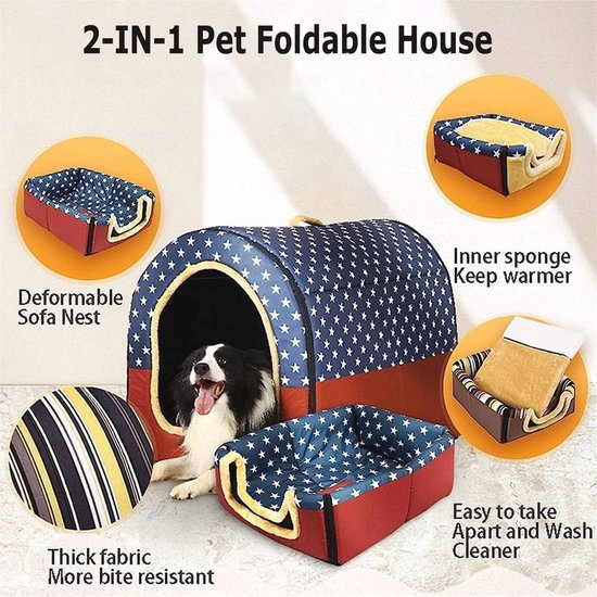 Extra groot hondenhuis luxe grote hondenkennel, XL grote hondenkennel huis bed kattengrot huisdieropvang voor grote middelgrote honden binnen buiten ( XXXL (105 x 80 x 78 cm), D