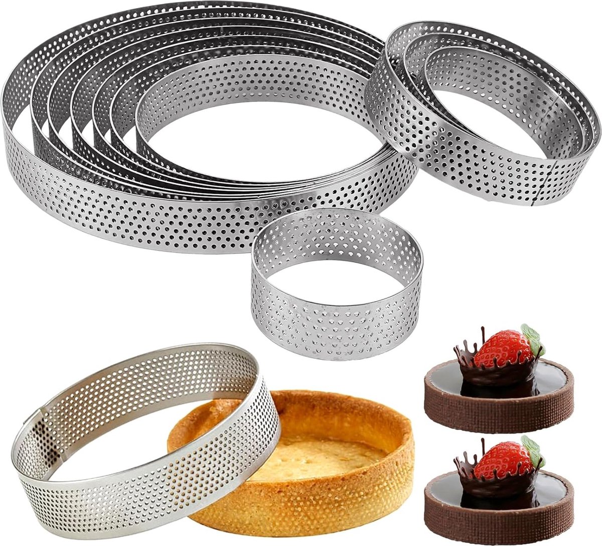 11 stuks ronde taartringen met gaten, 5 cm/6 cm/7 cm/8 cm/9 cm/10 cm/11 cm/12 cm/13 cm/14 cm/15 cm ronde roestvrijstalen taartring, geperforeerde mousse ring voor taarten, mousse, taarten