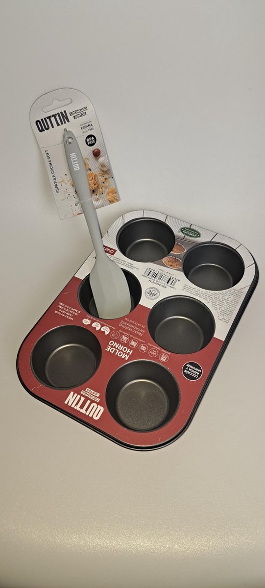 Bakvorm muffin voor 6 muffin + spateltje - VEILIG BAKKEN (PFOA VRIJ)