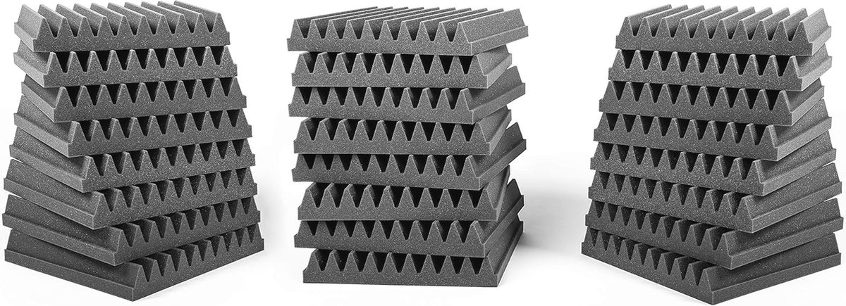Akoestische Panelen - Geluidsabsorberend Schuim met 24 Stuks (30x30x4 cm) in Antraciet