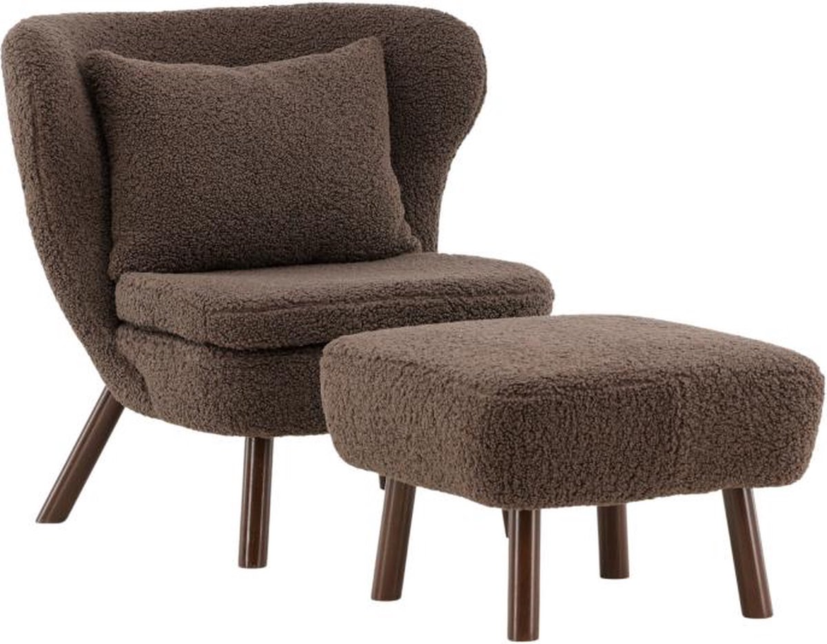 Svea - Teko fauteuil met voetenbank - teddy - bruin