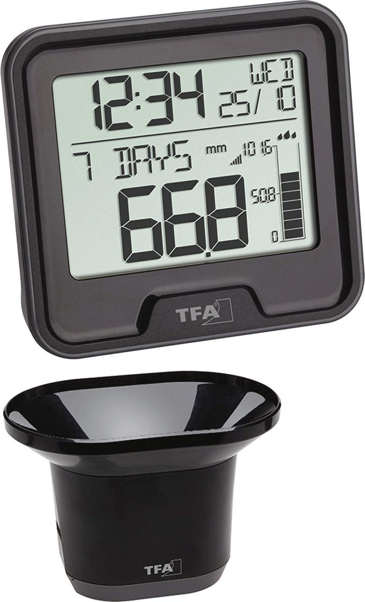 Digitale draadloze regenmeter DROP 47.3005.01 - Neerslagmeter met maandwaardes - Zwart - 90 x 30 x 85 mm