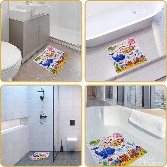 Douchemat antislip douche badmat kind en baby – duiker schildpad oceaan walvis koraalrif vissen octopus onderwater duikboot - antislipmat - baby's kinderen – anti slip mat - kinderbadmat babybadmat douchemat badkamer - wasbaar — afbeelding 3