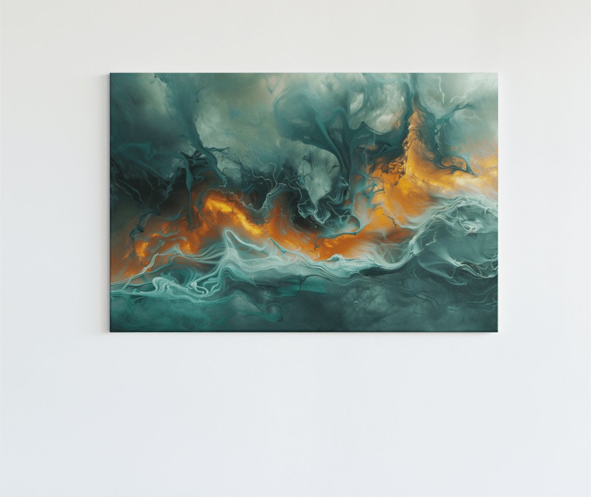 Trendex Global Canvas Schilderij - Abstract - Goud - Groen - Marmer - Wall Art - 150x100x2 cm
