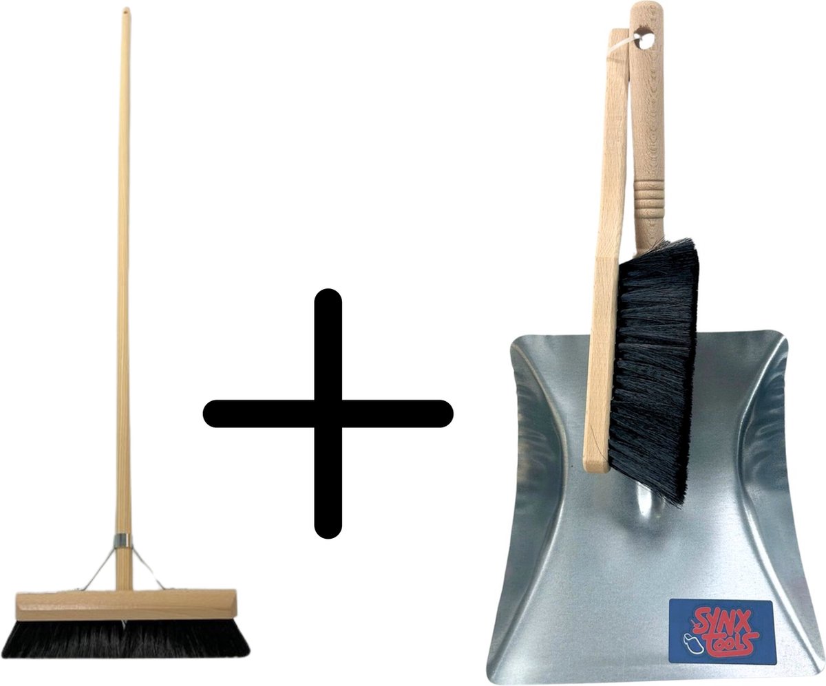 Goedkoopste Synx Tools binnen bezem 30cm Met Handveger en blik bezemset - Zwart - bezem en blik - Stoffer en blik - Paardenhaarmix - Zaalveger - Veger en blik - Schoonmaakartikelen