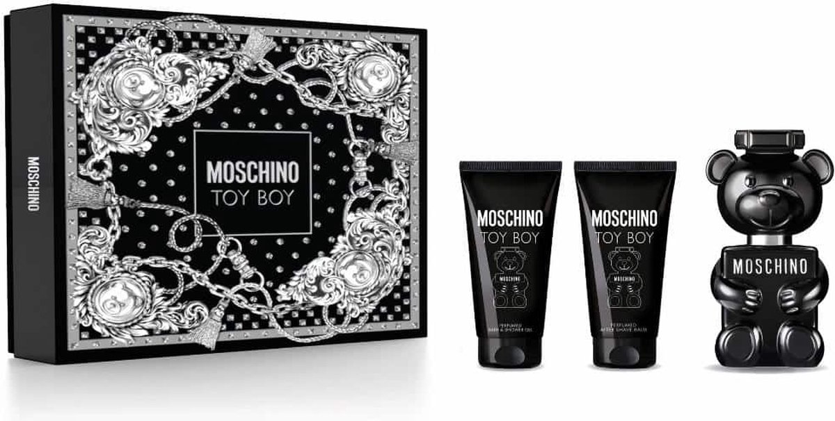 Goedkoopste Moschino Toy Boy Giftset - 50 ml eau de parfum spray 50 ml showergel 50 ml aftershave balm - cadeauset voor heren
