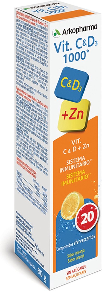 Arkopharma vitamine C en D3 1000 mg + zink 20 tablets|Arkopharma vitamin C and D3 1000 Mg + zinc 20 tablets|Arkopharma vitamine C et D3 1000 mg + zinc 20 comprimés
