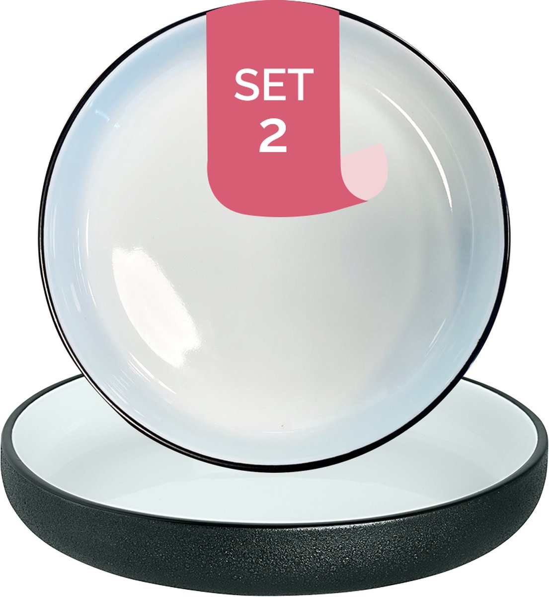 Maastricht Porselein - Cosmic - Bord diep - 2 stuks - ø 20 cm - Zwart/Wit - Porselein - Bordenset