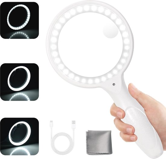 InnovaGoods - LED Vergrootglas met Ultraviolet Licht, 3x Vergroting, Ideaal voor Lezen, Naaien, Documentinspectie, Detecteert Valse Bankbiljetten, Zwart, Transparant