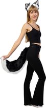 KIMU® Haarband Furry Oren & Staart Set Zwart Wit - Stinkdier Kat Poes Diadeem Dons Dieren - Dierenoren Oortjes Staartje Vilt Lynx Wolf Haren Halloween