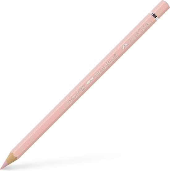 Een lichtroze Faber-Castell Albrecht Dürer potlood, met "GERMANY", "Albrecht Dürer", en "FABER-CASTELL" erop.